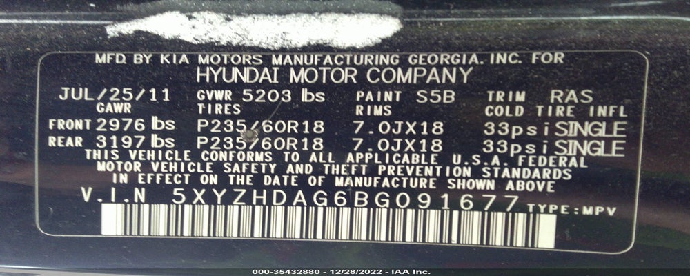 5XYZHDAG6BG091677 2011 HYUNDAI SANTA FE photo no. 9