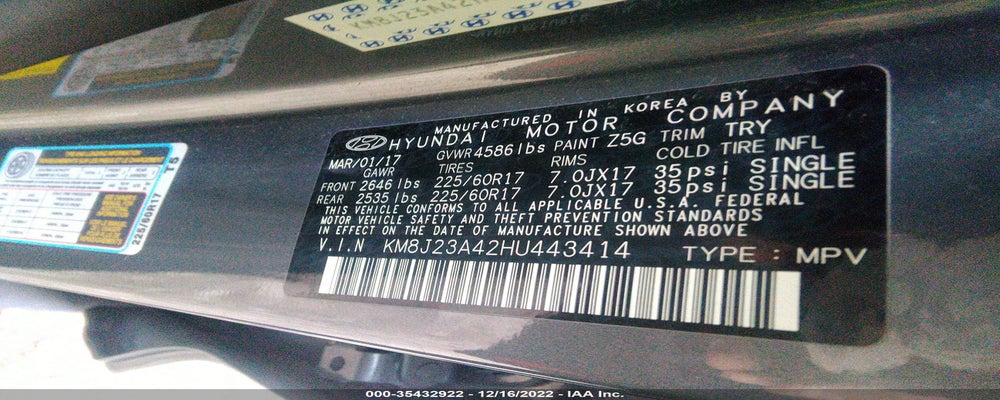 KM8J23A42HU443414 2017 HYUNDAI TUCSON photo no. 9
