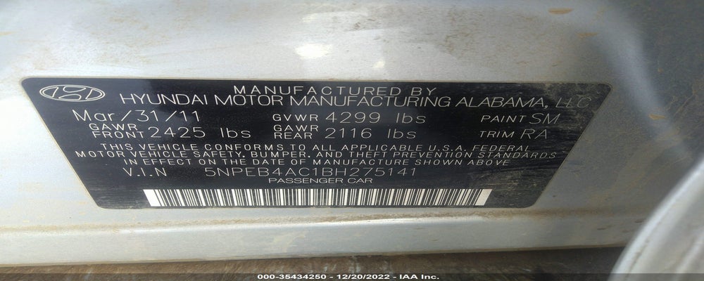 5NPEB4AC1BH275141 2011 HYUNDAI SONATA photo no. 9