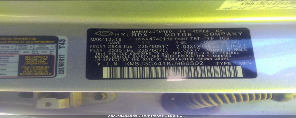 KM8J3CA41KU986502 2019 HYUNDAI TUCSON photo no. 9