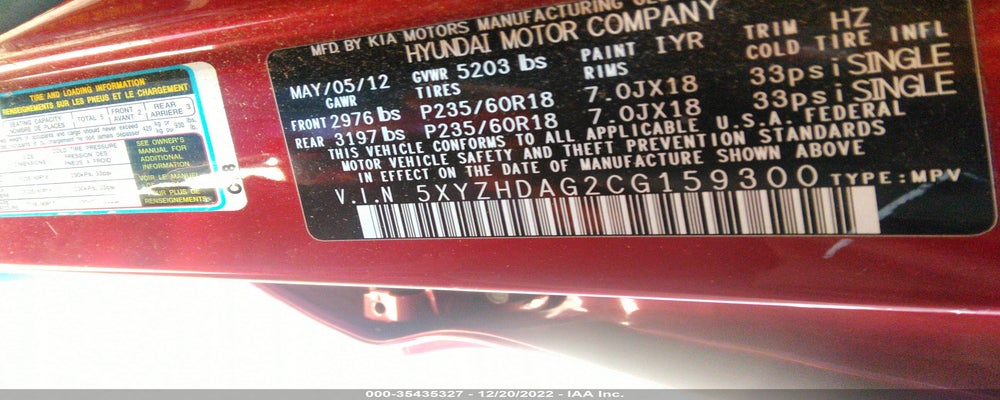 5XYZHDAG2CG159300 2012 HYUNDAI SANTA FE photo no. 9