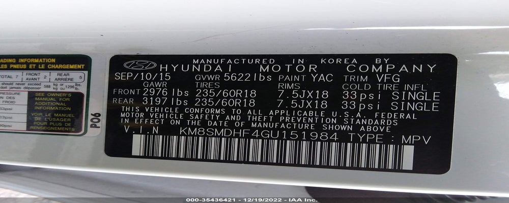 KM8SMDHF4GU151984 2016 HYUNDAI SANTA FE photo no. 9