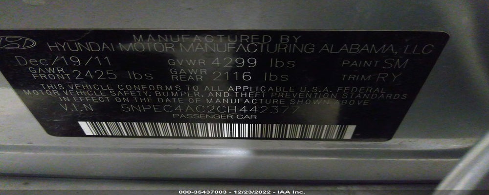5NPEC4AC2CH442377 2012 HYUNDAI SONATA photo no. 9