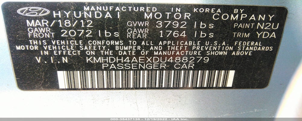 KMHDH4AEXDU488279 2013 HYUNDAI ELANTRA photo no. 9