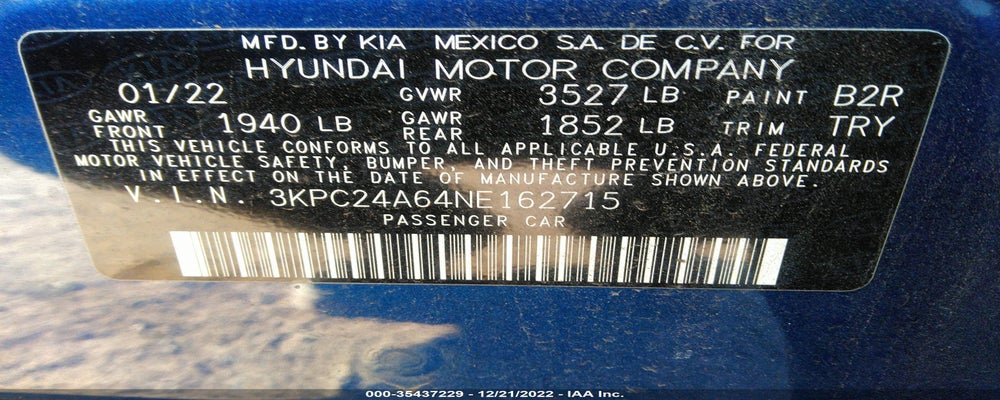 3KPC24A64NE162715 2022 HYUNDAI ACCENT photo no. 9