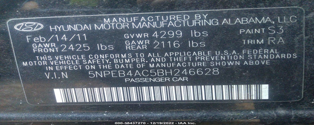 5NPEB4AC5BH246628 2011 HYUNDAI SONATA photo no. 9