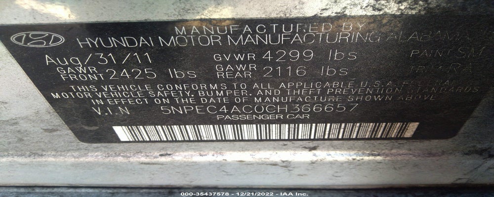 5NPEC4AC0CH366657 2012 HYUNDAI SONATA photo no. 9