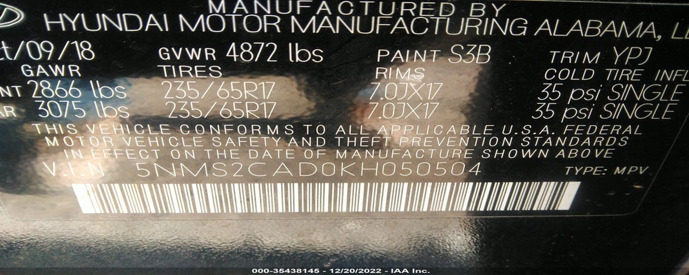 5NMS2CAD0KH050504 2019 HYUNDAI SANTA FE photo no. 9