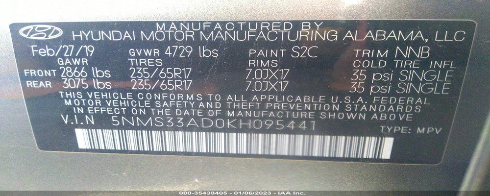 5NMS33AD0KH095441 2019 HYUNDAI SANTA FE photo no. 9