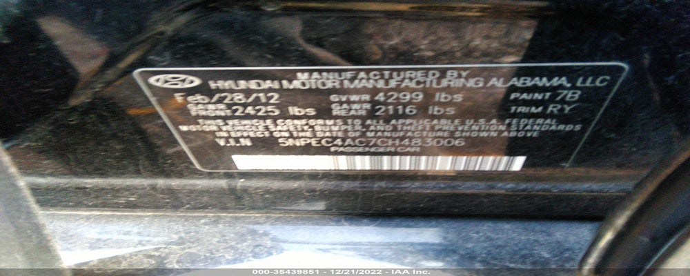 5NPEC4AC7CH483006 2012 HYUNDAI SONATA photo no. 9