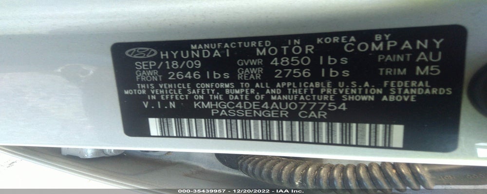 KMHGC4DE4AU077754 2010 HYUNDAI GENESIS photo no. 9