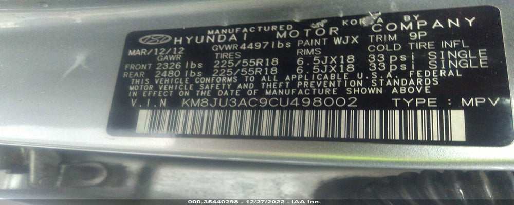 KM8JU3AC9CU498002 2012 HYUNDAI TUCSON photo no. 9