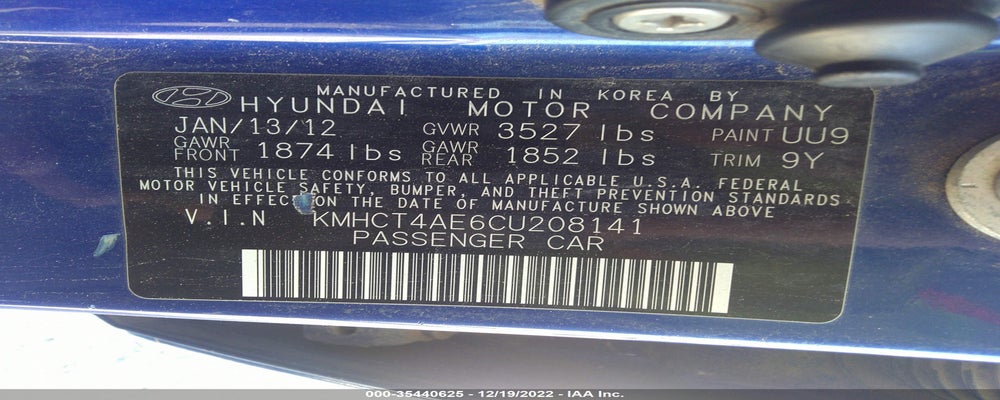 KMHCT4AE6CU208141 2012 HYUNDAI ACCENT photo no. 9