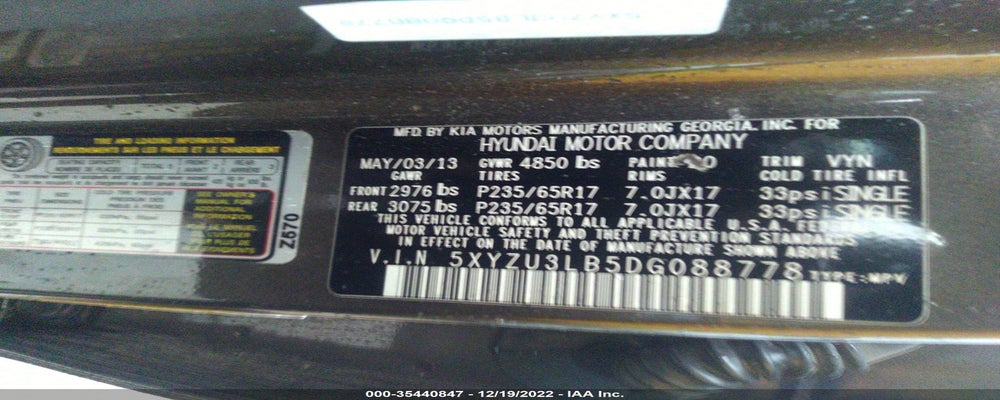 5XYZU3LB5DG088778 2013 HYUNDAI SANTA FE photo no. 9