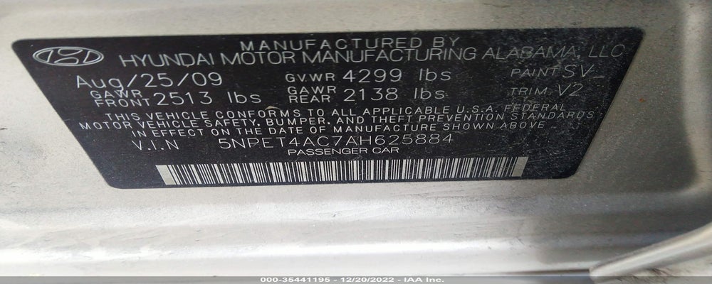 5NPET4AC7AH625884 2010 HYUNDAI SONATA photo no. 9
