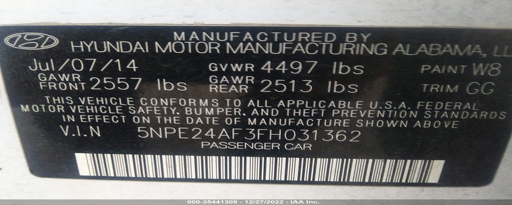 5NPE24AF3F0000000 2015 HYUNDAI SONATA photo no. 9