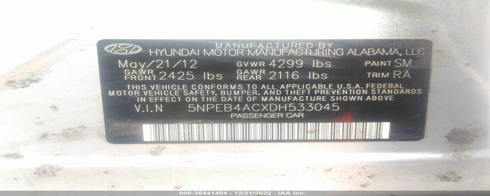 5NPEB4ACXDH533045 2013 HYUNDAI SONATA photo no. 9