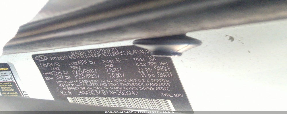 5NMSG3AB1AH365942 2010 HYUNDAI SANTA FE photo no. 9