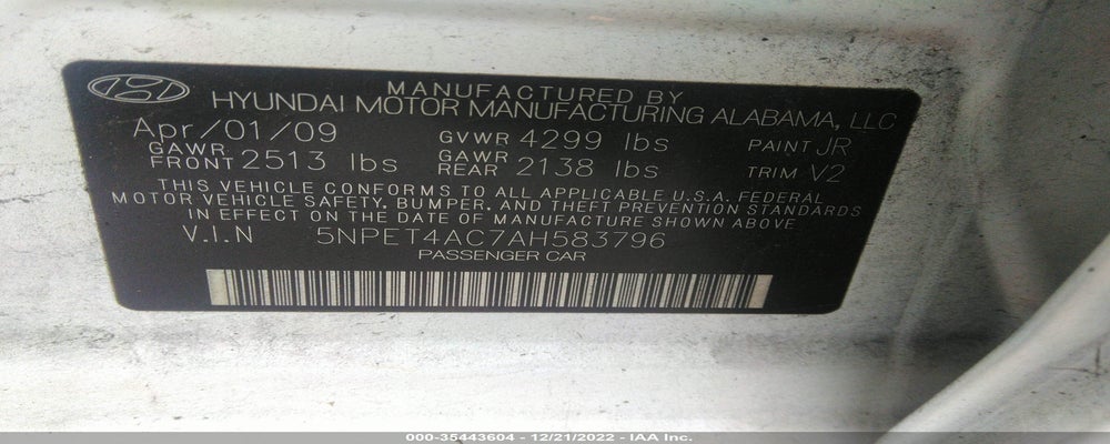 5NPET4AC7AH583796 2010 HYUNDAI SONATA photo no. 9