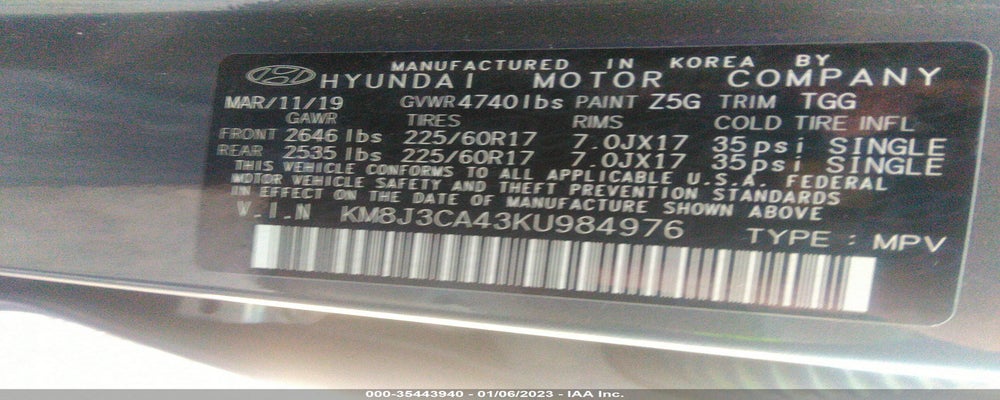 KM8J3CA43KU984976 2019 HYUNDAI TUCSON photo no. 9