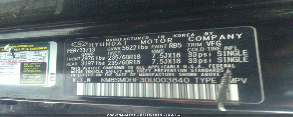 KM8SMDHF3DU003840 2013 HYUNDAI SANTA FE photo no. 9