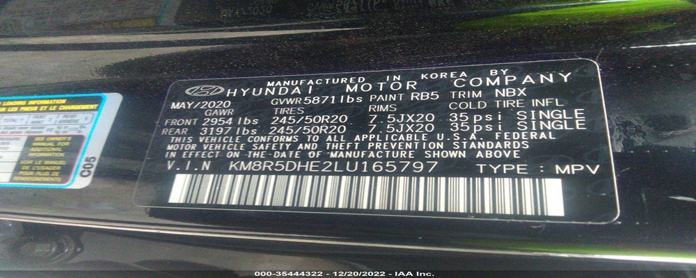 KM8R5DHE2LU165797 2020 HYUNDAI PALISADE photo no. 9