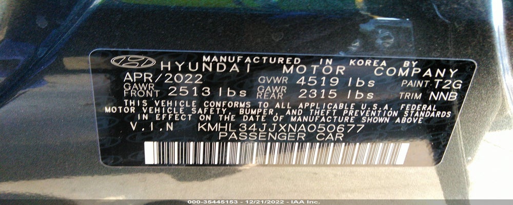 KMHL34JJXNA050677 2022 HYUNDAI SONATA HYBRID photo no. 9