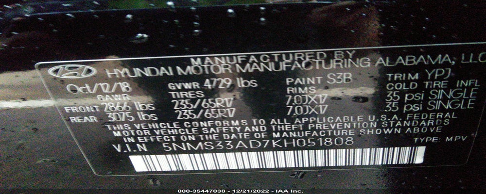 5NMS33AD7KH051808 2019 HYUNDAI SANTA FE photo no. 9