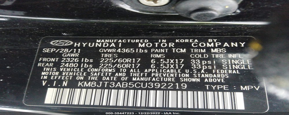 KM8JT3AB5CU392219 2012 HYUNDAI TUCSON photo no. 9