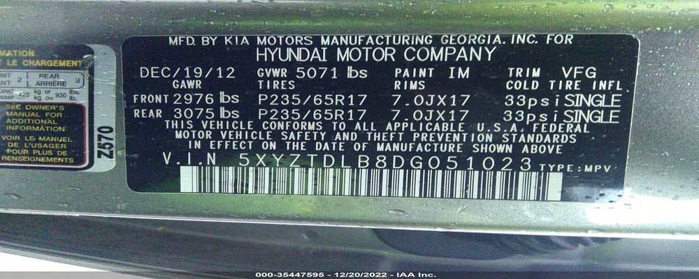 5XYZTDLB8DG051023 2013 HYUNDAI SANTA FE photo no. 9