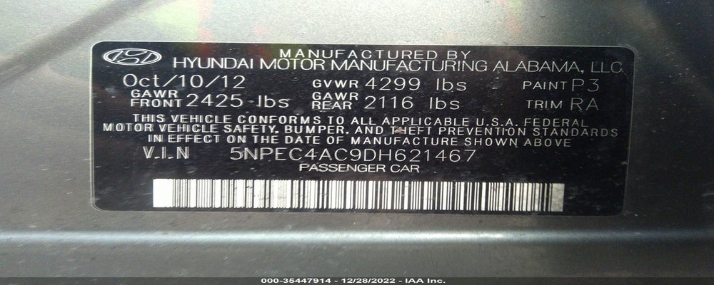 5NPEC4AC9DH621467 2013 HYUNDAI SONATA photo no. 9