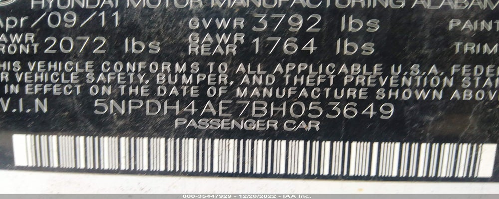 5NPDH4AE7BH053649 2011 HYUNDAI ELANTRA photo no. 9