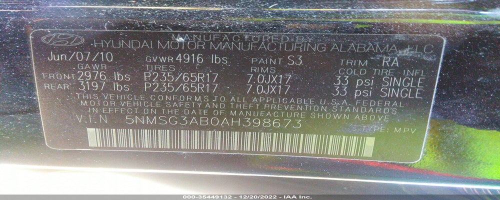 5NMSG3AB0AH398673 2010 HYUNDAI SANTA FE photo no. 9