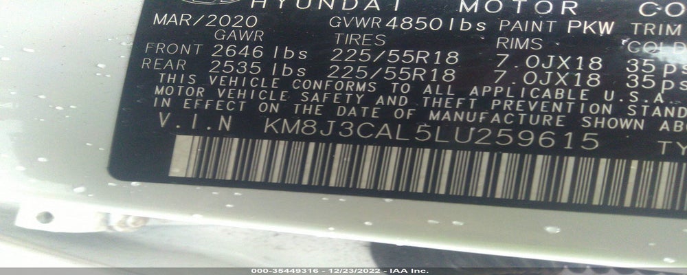 KM8J3CAL5LU259615 2020 HYUNDAI TUCSON photo no. 9
