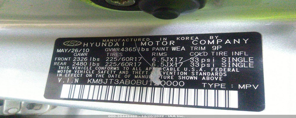 KM8JT3AB0BU120000 2011 HYUNDAI TUCSON photo no. 9