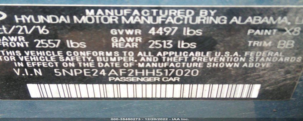 5NPE24AF2HH517020 2017 HYUNDAI SONATA photo no. 9
