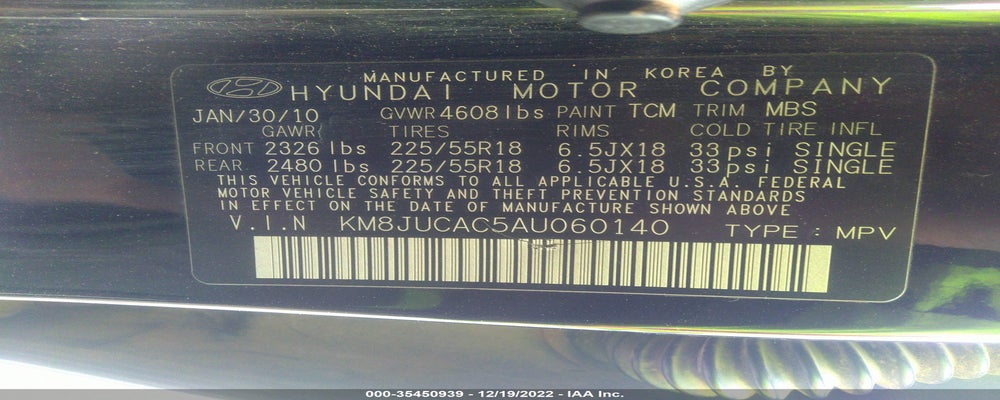 KM8JUCAC5AU060140 2010 HYUNDAI TUCSON photo no. 9