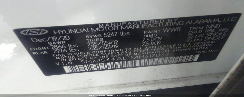 5NMS44AL1MH317062 2021 HYUNDAI SANTA FE photo no. 9