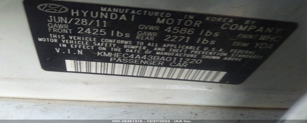 KMHEC4A43BA011220 2011 HYUNDAI SONATA photo no. 9