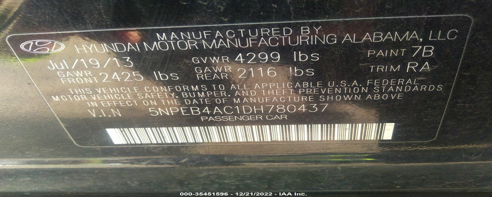 5NPEB4AC1DH780437 2013 HYUNDAI SONATA photo no. 9