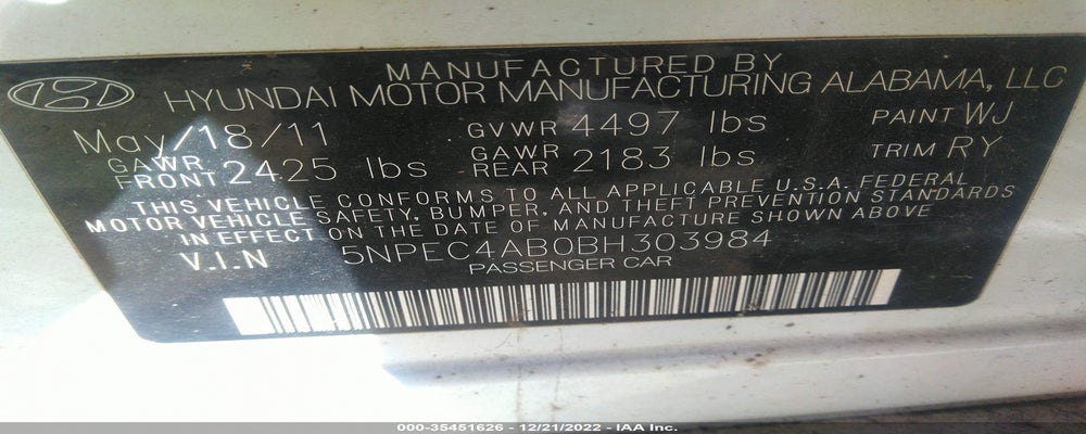 5NPEC4AB0BH303984 2011 HYUNDAI SONATA photo no. 9