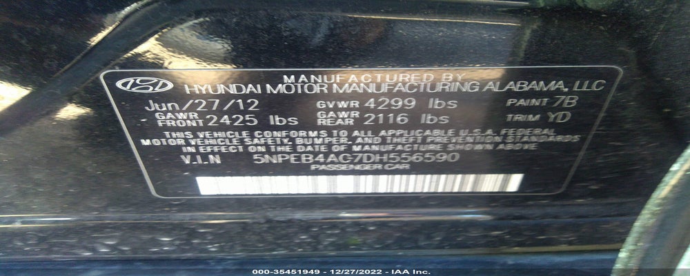 5NPEB4AC7DH556590 2013 HYUNDAI SONATA photo no. 9