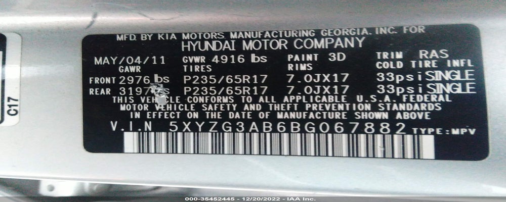 5XYZG3AB6BG067882 2011 HYUNDAI SANTA FE photo no. 9