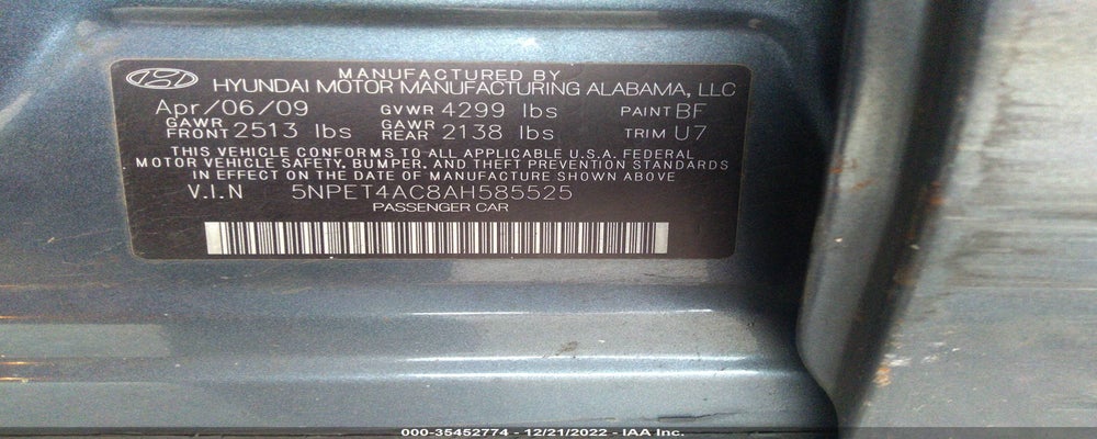 5NPET4AC8AH585525 2010 HYUNDAI SONATA photo no. 9