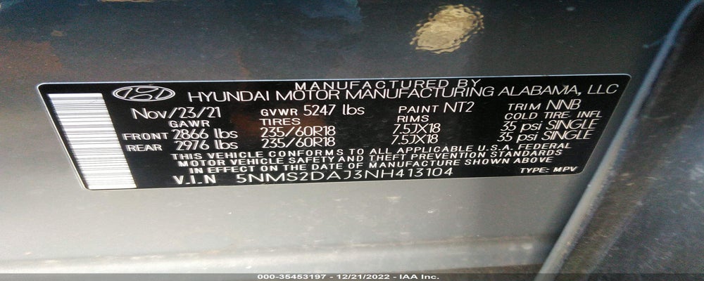5NMS2DAJ3NH413104 2022 HYUNDAI SANTA FE photo no. 9