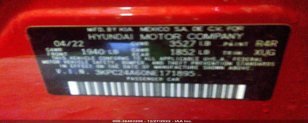 3KPC24A60NE171895 2022 HYUNDAI ACCENT photo no. 9