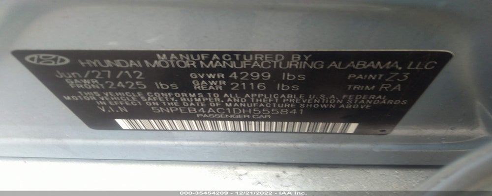5NPEB4AC1DH555841 2013 HYUNDAI SONATA photo no. 9
