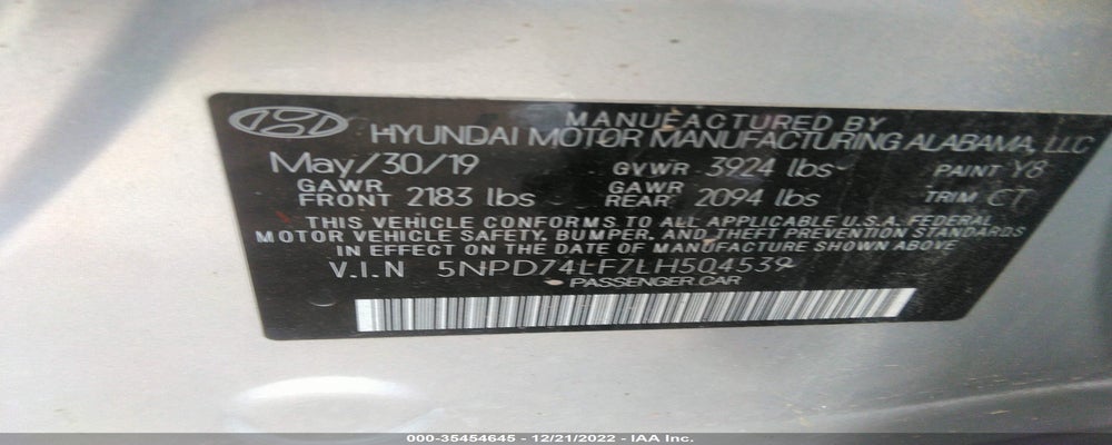 5NPD74LF7LH504539 2020 HYUNDAI ELANTRA photo no. 9