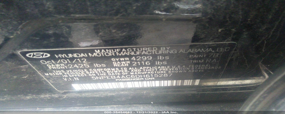 5NPEB4AC6DH615287 2013 HYUNDAI SONATA photo no. 9