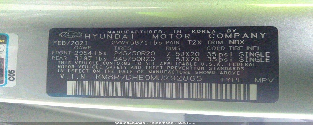 KM8R7DHE9MU292865 2021 HYUNDAI PALISADE photo no. 9